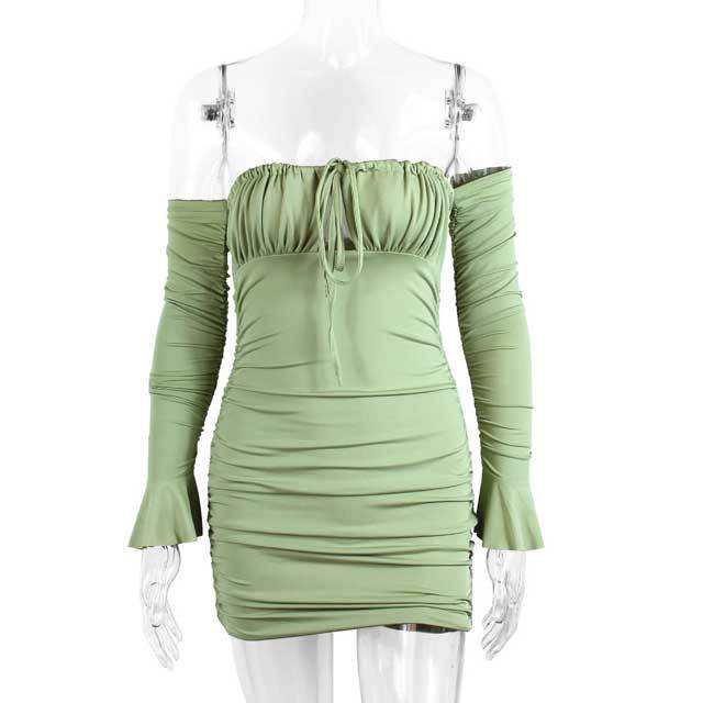 Strapless Bell Sleeve Ruched Dress