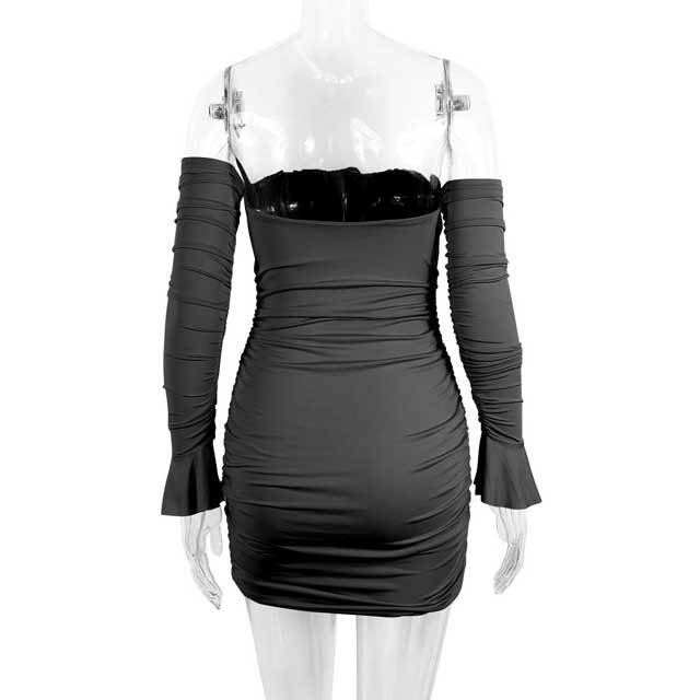 Strapless Bell Sleeve Ruched Dress