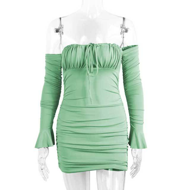 Strapless Bell Sleeve Ruched Dress