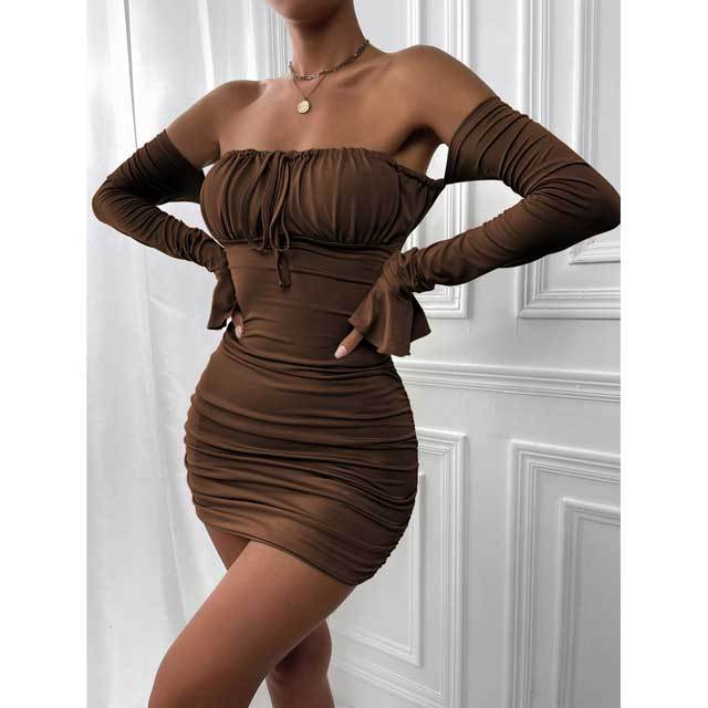 Strapless Bell Sleeve Ruched Dress