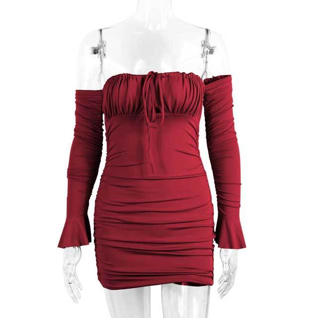 Strapless Bell Sleeve Ruched Dress