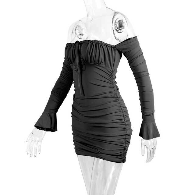 Strapless Bell Sleeve Ruched Dress