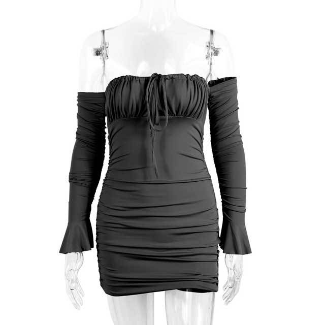 Strapless Bell Sleeve Ruched Dress