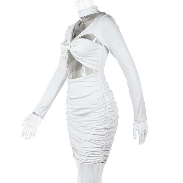 Hollow Out High Neck Ruched Dress
