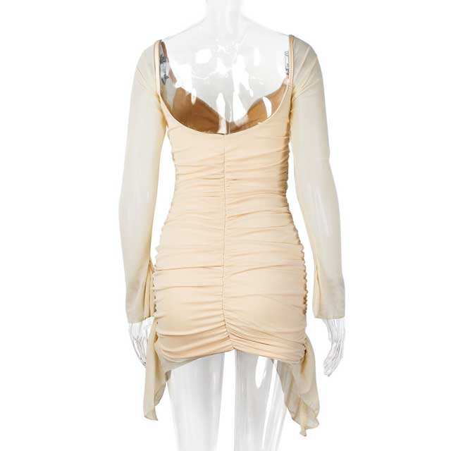 Hollow Out Ruched Mesh Dress