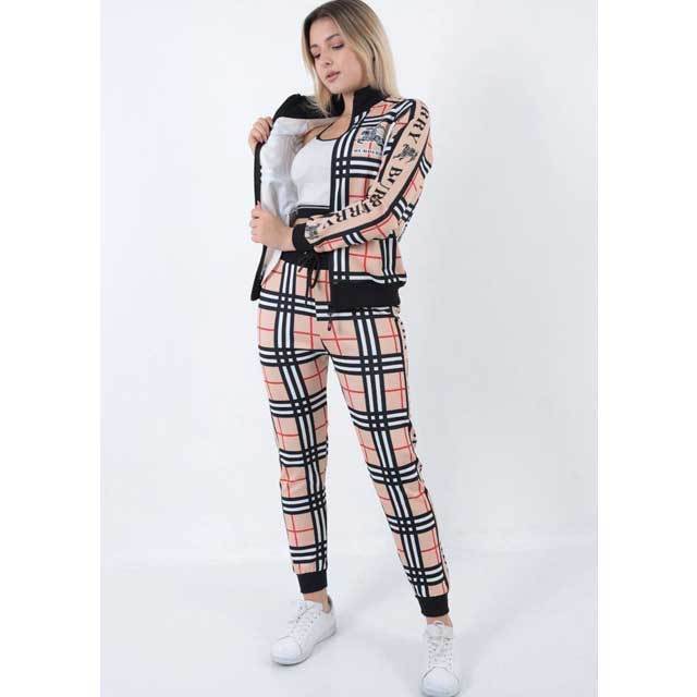 Plaid Print Casual Tracksuit Set