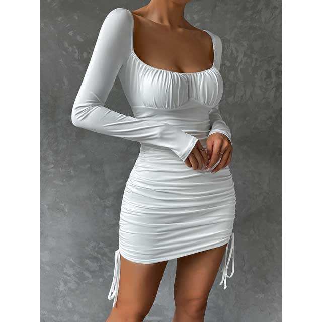 Basic Long Sleeve Ruched Dress