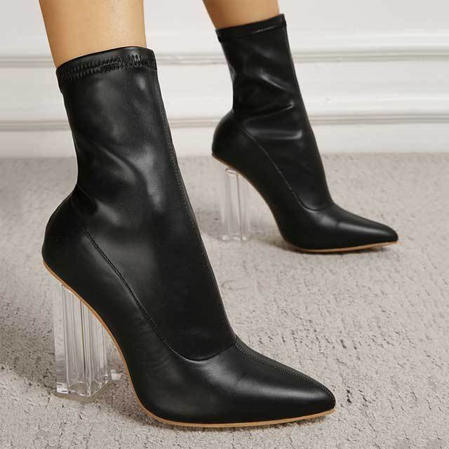 Transparent Chunky Heeled Leather Boots