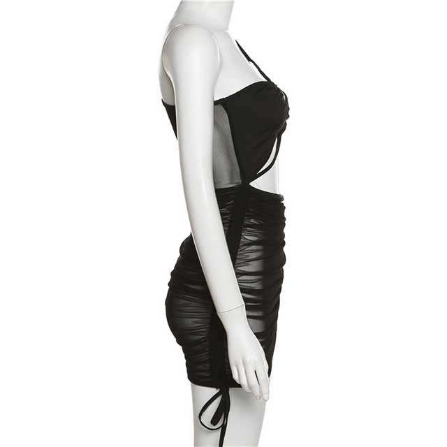 Hollow Out Single Sleeve Ruched Dress