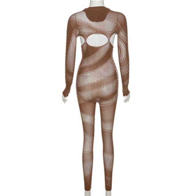 Hollow Out Hooded Lingerie Jumpsuit