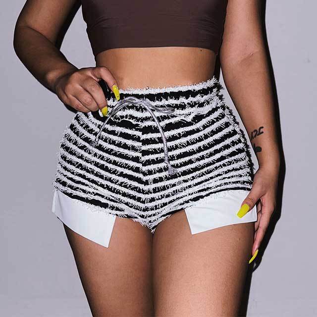 Knit Striped Drawstring Shorts