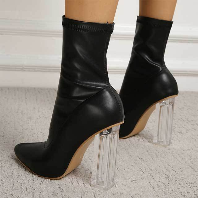 Transparent Chunky Heeled Leather Boots