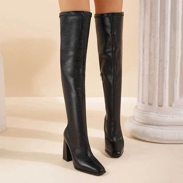 Leather Chunky Knight Boots