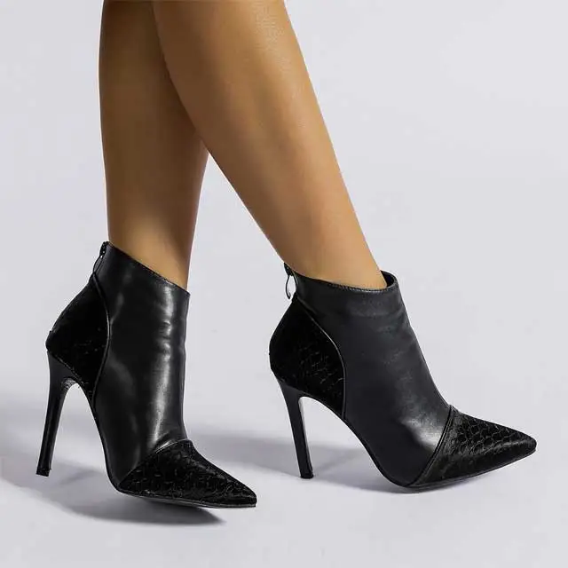 Leather Zipper Thin Heeled Boots