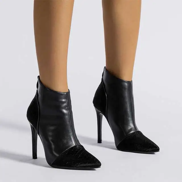 Leather Zipper Thin Heeled Boots