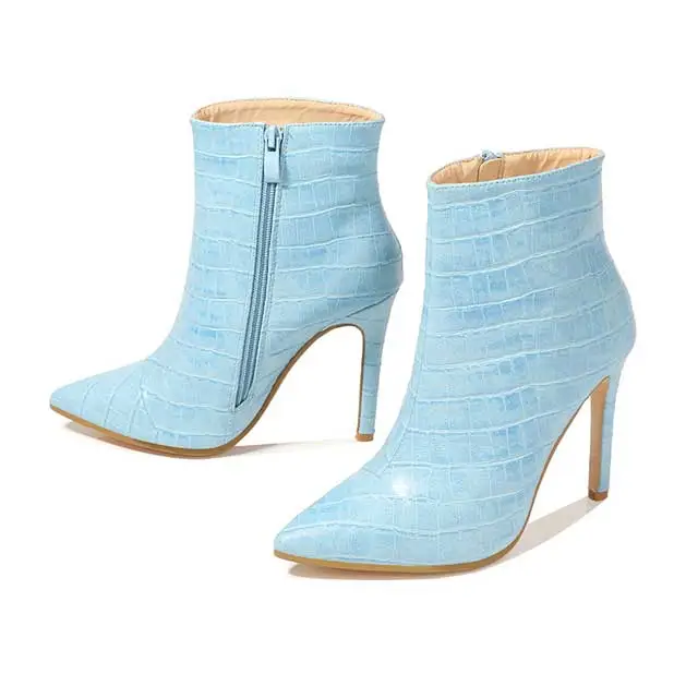 Stone Pattern Leather Thin Heeled Boots