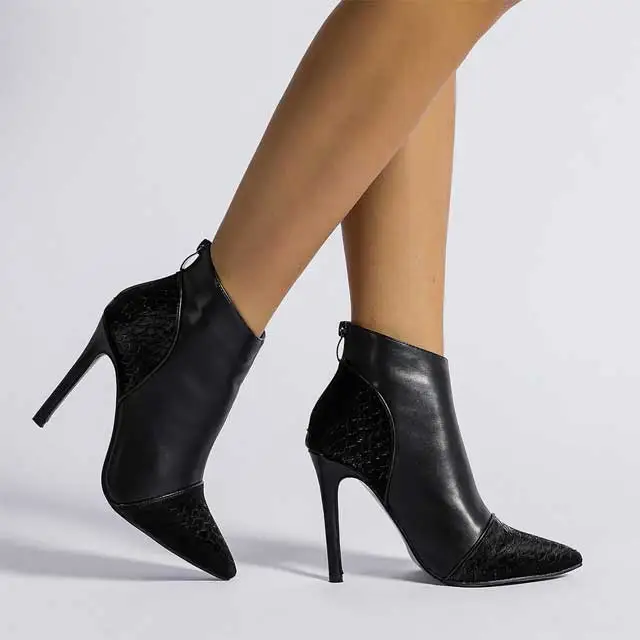 Leather Zipper Thin Heeled Boots