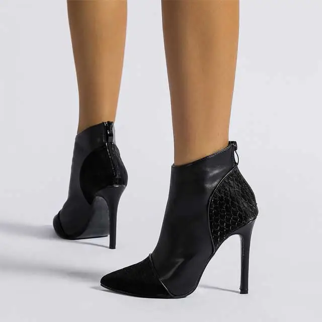 Leather Zipper Thin Heeled Boots