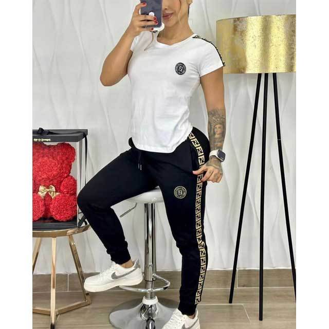 Letter Design Short Sleeve Jogger Set