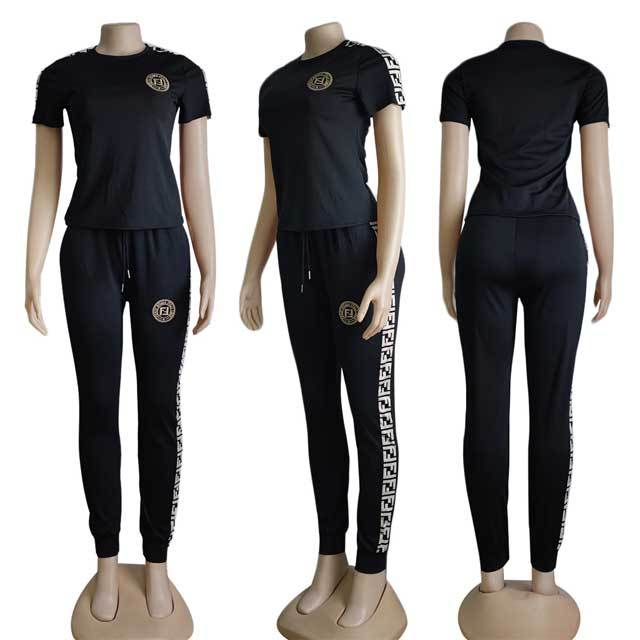 Letter Design Short Sleeve Jogger Set