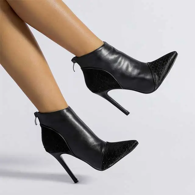 Leather Zipper Thin Heeled Boots