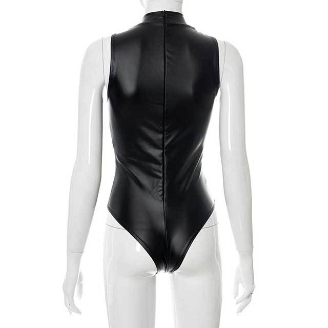 Strappy Detail Leather Bodysuit