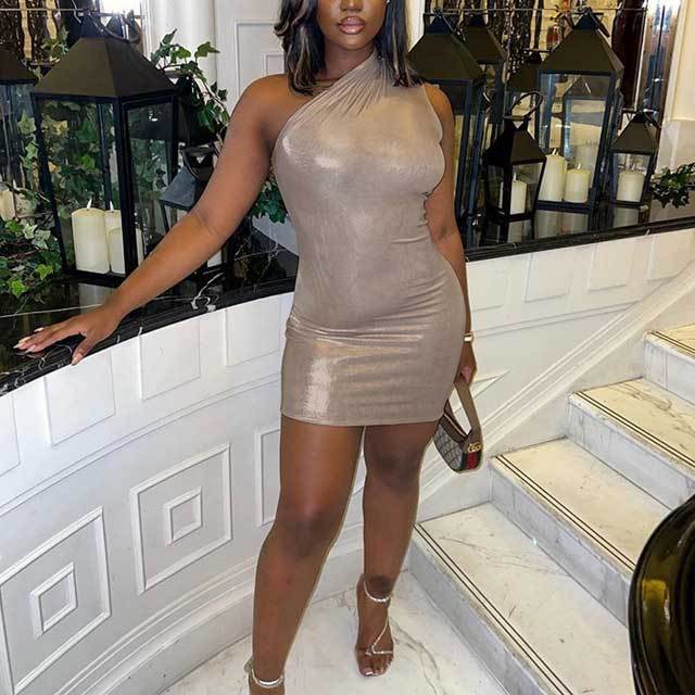 Single Shoulder Mini Bodycon Dress