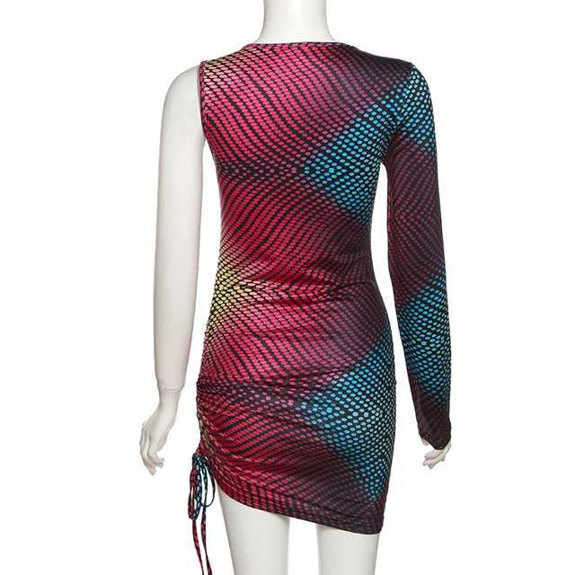 Printed Single Sleeve Ruched Dress