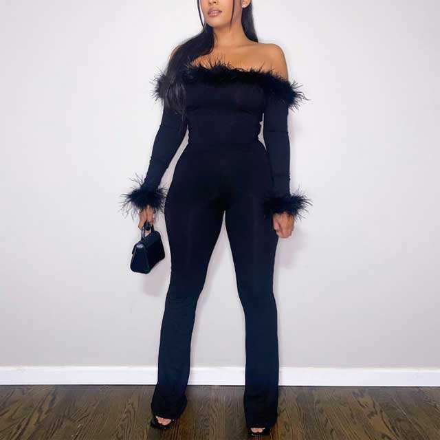 Fuzzy Off Shoulder Jumpsuit