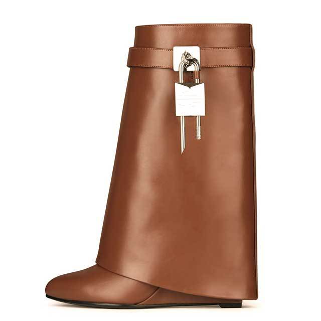 Shark Look Leather Ankle Boots