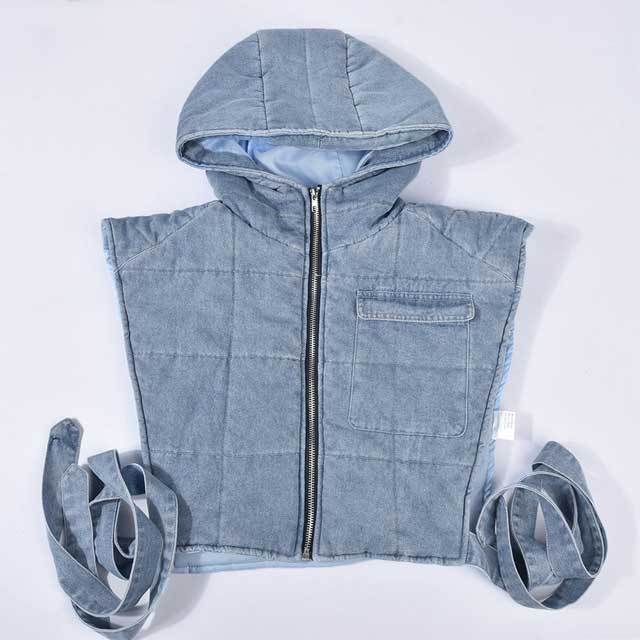 Denim Hooded Puffer Vest