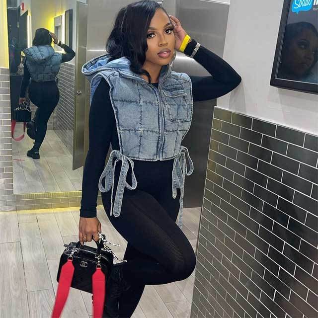 Denim Hooded Puffer Vest