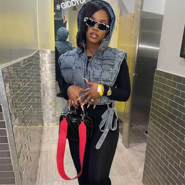 Denim Hooded Puffer Vest