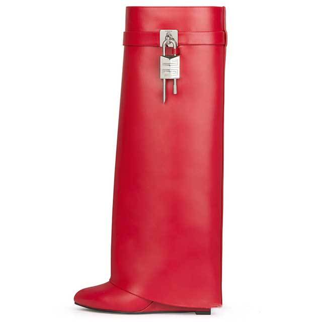 Shark Lock Wide-fit Leather Knee-high Boots