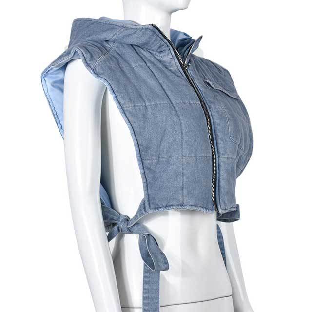 Denim Hooded Puffer Vest