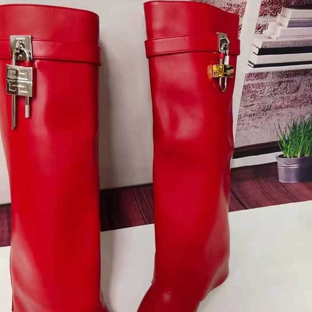 Shark Lock Wide-fit Leather Knee-high Boots