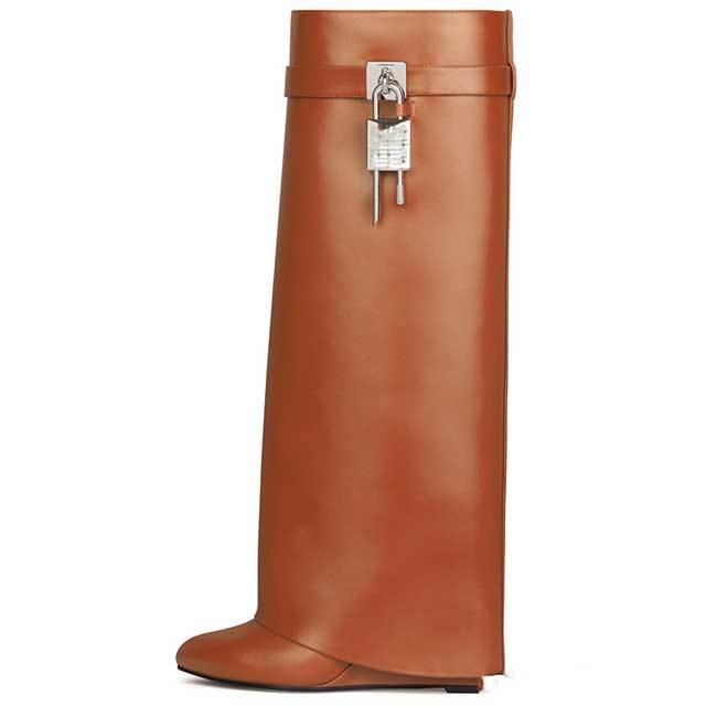 Shark Lock Wide-fit Leather Knee-high Boots