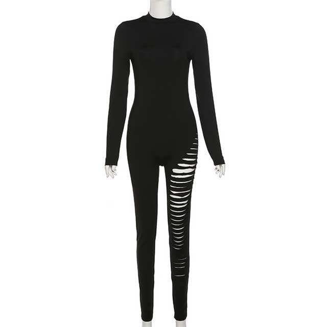Hollow Out Long Sleeve Sporty Jumpsuit