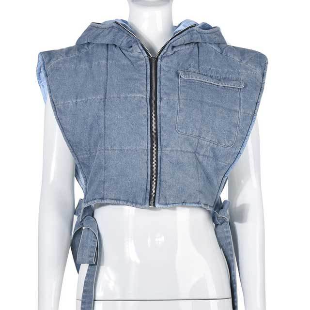 Denim Hooded Puffer Vest