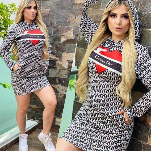 Printed Hooded Bodycon Dress