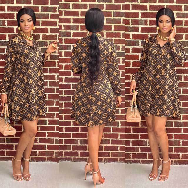 Letter Print Casual Shirt Dress