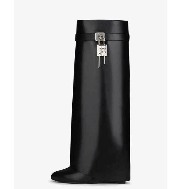 Shark Lock Wide-fit Leather Knee-high Boots