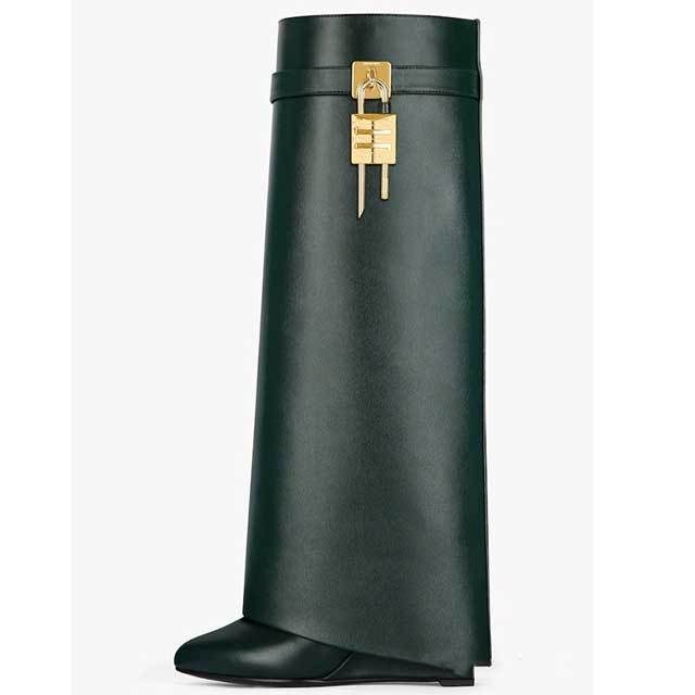Shark Lock Wide-fit Leather Knee-high Boots