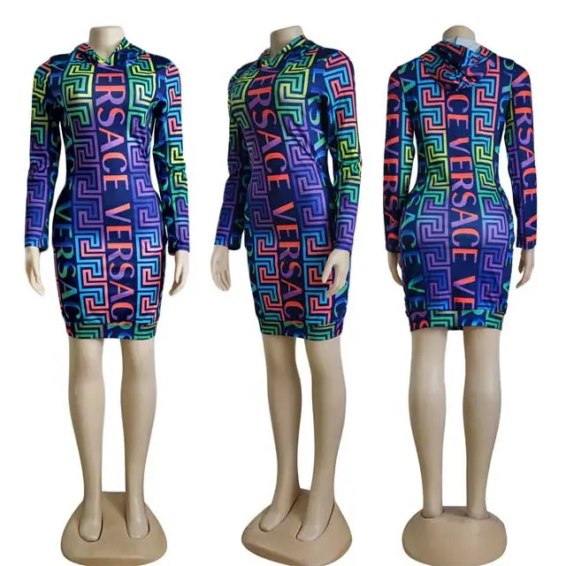 Printed Hooded Bodycon Dress