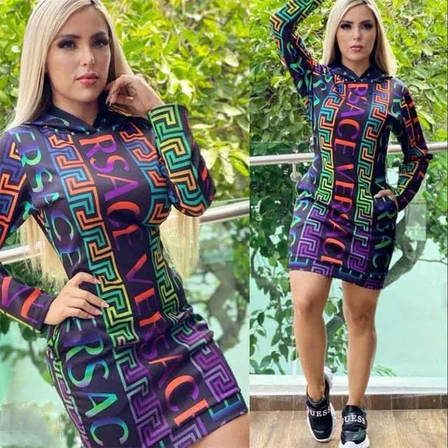 Printed Hooded Bodycon Dress