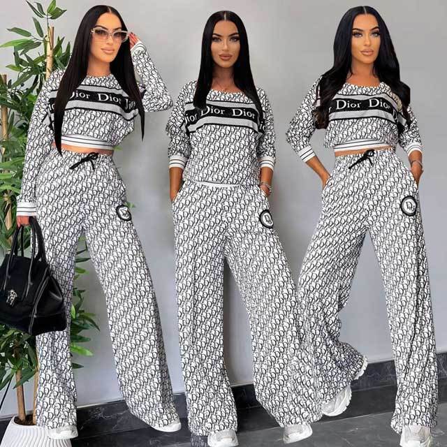 Printed Long Sleeve Top Bell Pants Set
