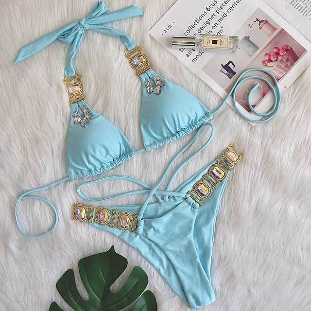 Crystal Diamond Bandage Bikini Set