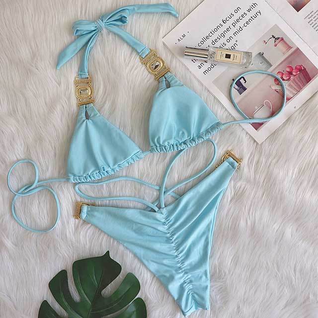 Crystal Diamond Bandage Bikini Set