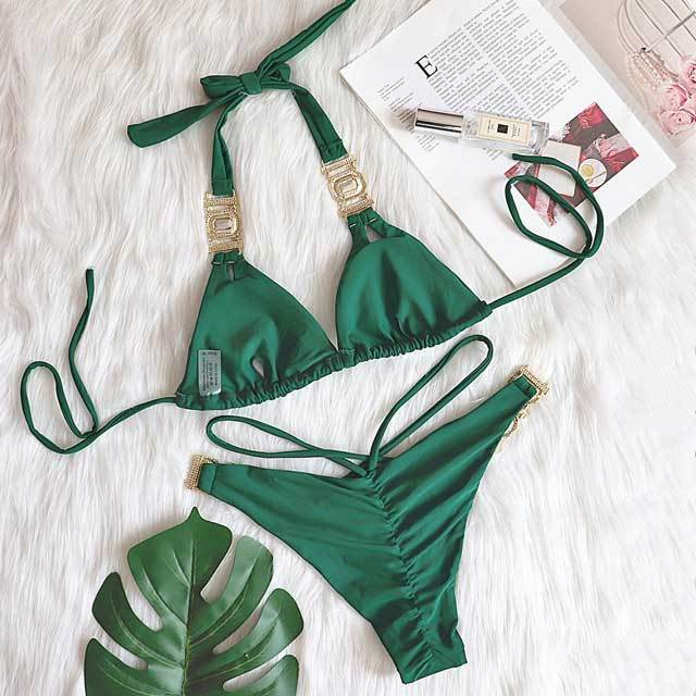 Crystal Diamond Bandage Bikini Set