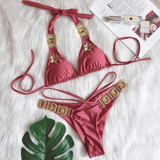 Crystal Diamond Bandage Bikini Set